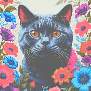 Floral Cat 2 500 PNG clipart téléchargement numérique (FLORALCATS01-500) utilisation commerciale