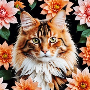 Ensemble floral de chat 2 500 PNG clipart de téléchargement numérique (FLORALCATS501-1000) à usage commercial