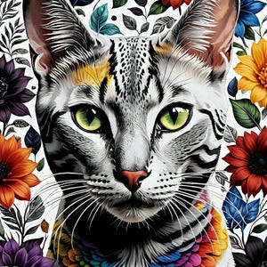 Floral Cat 2 1000 PNG clipart téléchargement numérique (FLORALCATS01-1000) utilisation commerciale