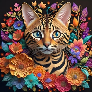 Lot de 50 images clipart JPG florales en téléchargement numérique (FLORALCATS1-50) VOL 1