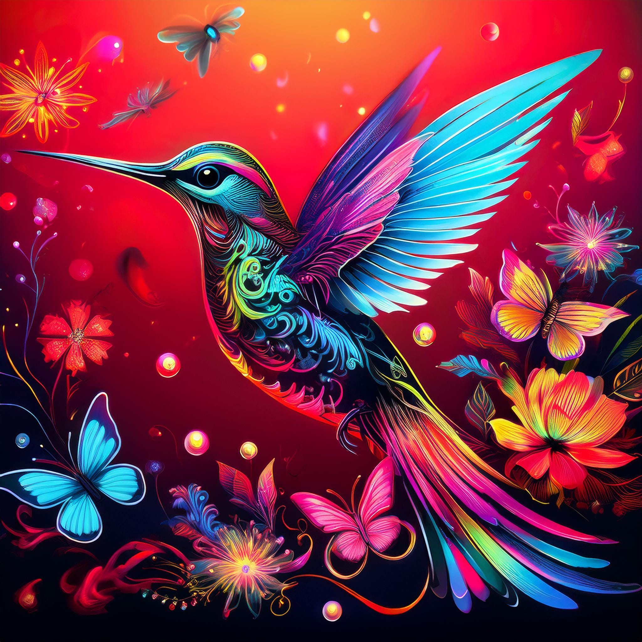 Neon Iridescent Hummingbirds 100 JPG Clipart Digital Download for