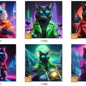 BIKER CATS, prête à l'emploi, impression par transfert thermique par sublimation par lots de 10 images, avec un choix de 10 lots (LMHBIKERCATS301-400)