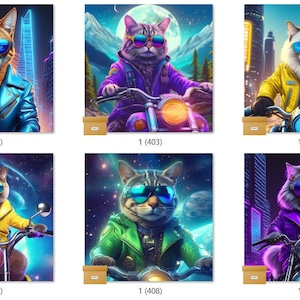 BIKER CATS, prête à l'emploi, impression par transfert thermique par sublimation par lots de 10 images, avec un choix de 10 lots (LMHBIKERCATS401-500)