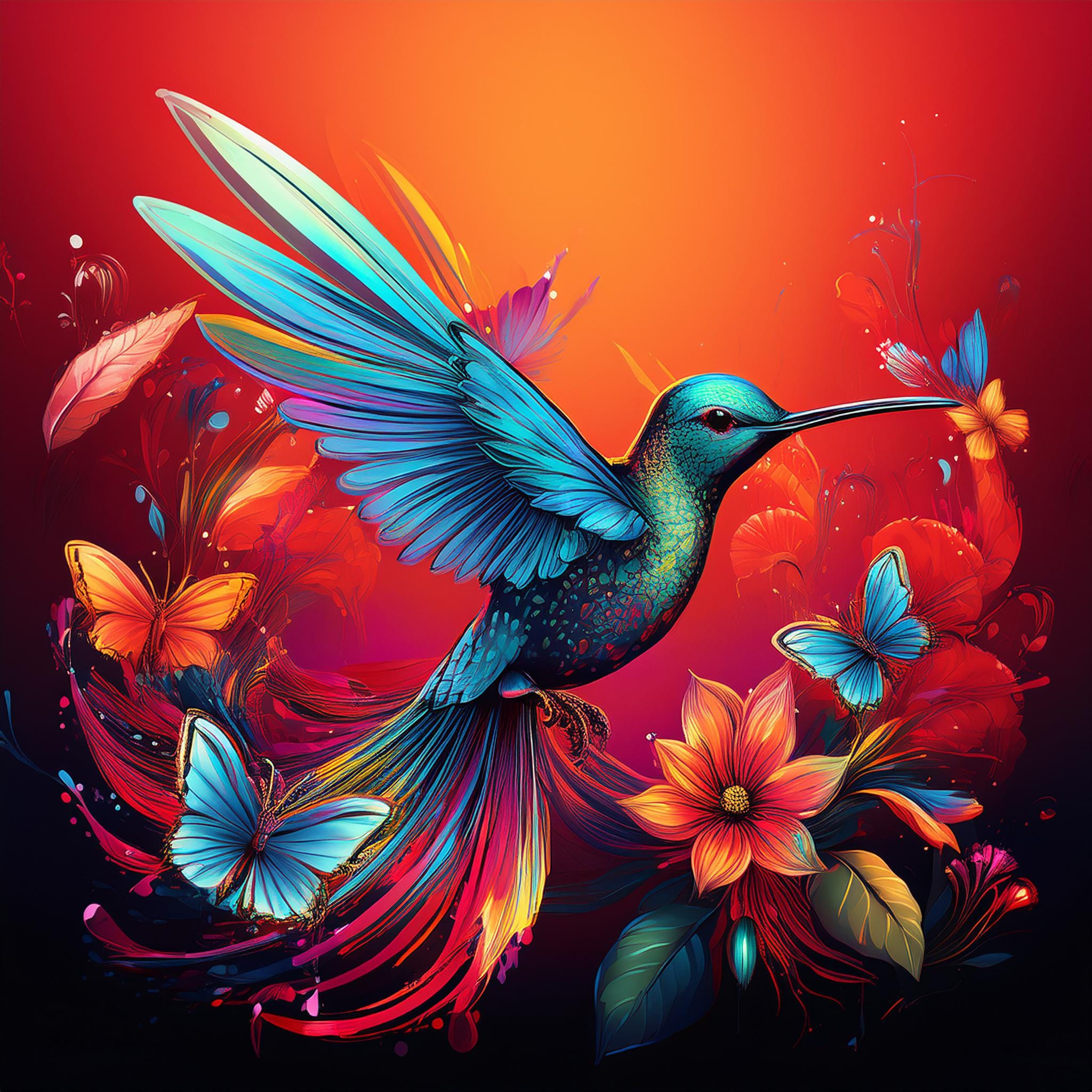 Neon Floral Hummingbirds Isstsokini