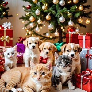 Ensemble de téléchargement numérique des cliparts 100 JPG, le père Noël, les chats et les chiens pour un usage commercial (LMHCHRISTMASCATS&DOGS301-400)