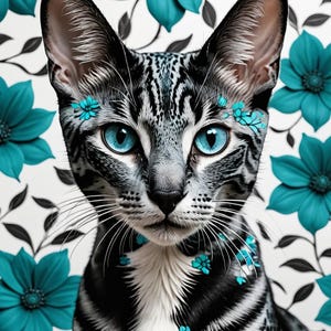 Ensemble floral de chat 2 100 PNG clipart de téléchargement numérique (FLORALCATS401-500) à usage commercial