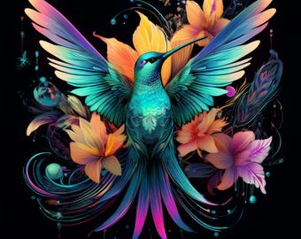 Descarga digital de imágenes prediseñadas de 50 JPG de colibríes iridiscentes de neón para uso comercial (NEONHUMMINGBIRDS151-200)