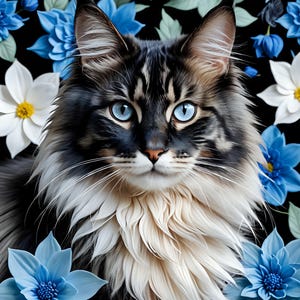 Ensemble floral de chat 2 100 PNG clipart de téléchargement numérique (FLORALCATS301-400) à usage commercial