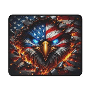 Patriotic Gaming Mouse Pad, Eagle Design, Non-Slip, Gamer Gift, Desk Accessory, USA Flag Decor