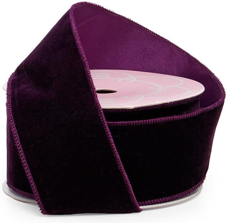 Vintage 3/8'' Rayon Purple Velvet Ribbon Satin Back - Made in Swiss 5 Yards  ,Purple Velvet t Ribbon (Purple, 3/8''-10cm)