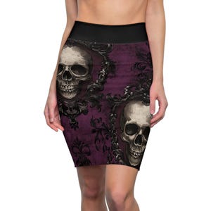 Gothic Skull Pencil Skirt, Dark Fashion Skirt, Edgy Casual Wear, Halloween Costume, Alternative