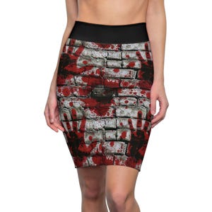 Bloody Bullets Women's Pencil Skirt, Spooky Grunge Alternative Fashion for Parties, Halloween Costume, Gothic Clothing, Horror Apparel