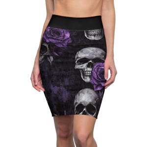 Goth Floral Skull Pencil Skirt, Gothic Skirt, Alternative Fashion, Party Wear, Street Style Apparel