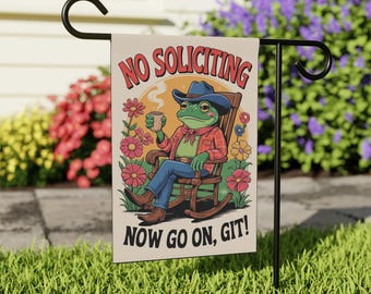 Now Go On, Git! Premium No Soliciting Garden Flag Cowboy Frog Yard Sign, Funny Porch Decor, Made in USA Outdoor Banner, Now Go On, Git!