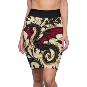 Gothic Dragon Pencil Skirt for Women, Fantasy Fashion, Dragon Lover Gift