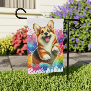 Garden Flag, Colorful Corgi Outdoor Banner for Pet Lovers Decor, Yard Art, Corgi Gifts