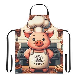 Delantal de chef de cerdo divertido, delantal de cocina para barbacoa, cocina y repostería con cerdo de dibujos animados, nunca confíes en un cocinero flaco, regalo para chef, delantal de cocina con