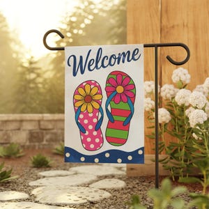 Welcome Garden Banner - Bright Summer Decor, Outdoor Flag, Housewarming Gift, Beach Theme, Floral Print