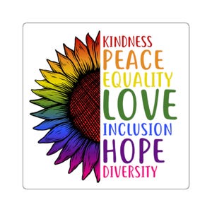 Vibrant Square Stickers for Kindness, Love & Hope Colorful Floral Designs, Perfect for Laptop, Water Bottle, and Gifts