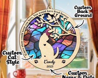 Gepersonaliseerde Cat Memorial Suncatcher, voeg uw aangepaste huisdiernaam toe, Cat Memorial Ornament Verlies van huisdiersympathie, perfect voor dierenliefhebber of familie