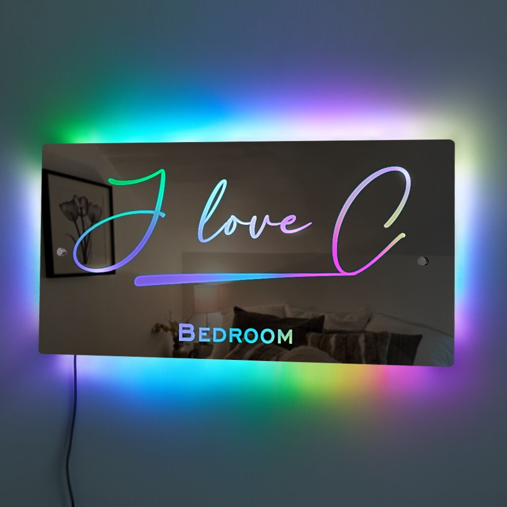 Personalised Name & Text Mirror - Light up Mirror, Add Your Custom Text ...