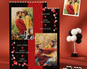 Casse-tête vertical personnalisé avec blocs de construction, brique photo de construction pour une joyeuse Saint-Valentin en amoureux