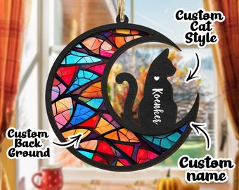 Gepersonaliseerde Cat Memorial Suncatcher, voeg uw aangepaste huisdiernaam toe, Cat Memorial Ornament Verlies van huisdiersympathie, perfect voor dierenliefhebber of familie