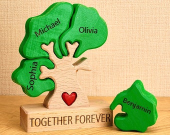 Wooden Family Tree Puzzle with Personalized Names, Perfect Housewarming Gifts, Gifts for Him Her Mom Dad Grandparents, Family Keepsakes gift