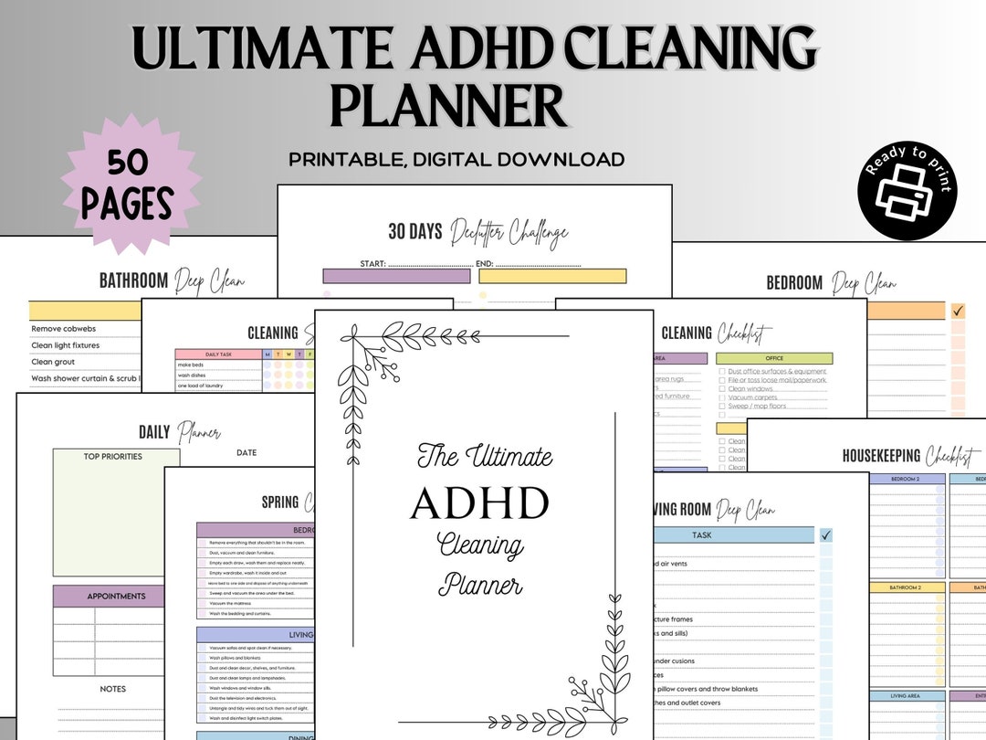 ADHD Cleaning Planner Bundle Daily Weekly Monthly Cleaning Checklists ...