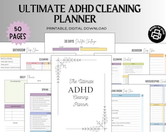 Zestaw ADHD Cleaning Planner Dzienny Tygodniowy Miesięczny Checklista Sprzątania Harmonogram Gruntownego Sprzątania w Domu Wykres Wyzwania Odgracania Rodzina DO DRUKU