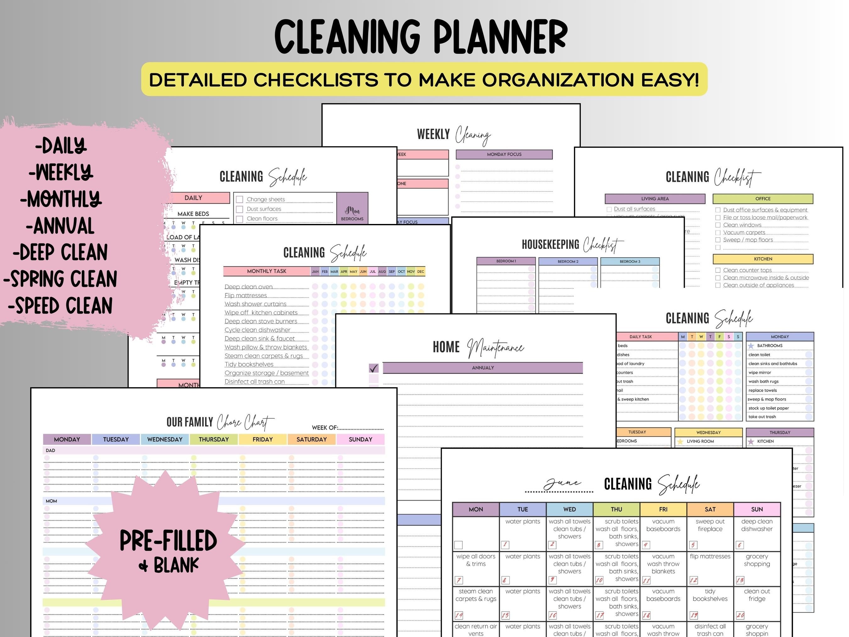 ADHD Cleaning Planner Bundle Daily Weekly Monthly Cleaning Checklists ...