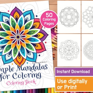 Easy Mandalas for Coloring Digital Coloring Book - Instant Download