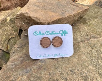 Wooden Circle Stud Earrings, Geometric Earrings, Laser-engraved Earrings, Gift Earrings, Wooden Earrings, Simple Earrings, Rustic Earrings