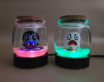 Halloween Monster Jar: Hand-Painted Shrunken Head with UV LED Base