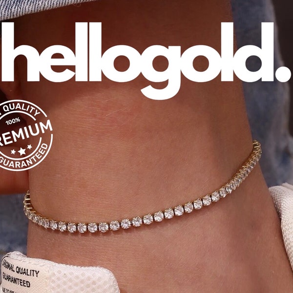 Diamond Gold Anklet BY HELLOGOLD | Adjustable Ankle Bracelet | Beach Summer Dainty Boho | Minimalist Cute Body Chain | Gift Her Women Friend