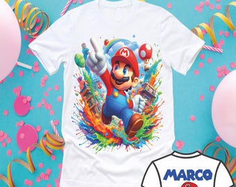 Personalized Mario birthday Shirt,Custom gamer party tee, Family Matching T-shirt