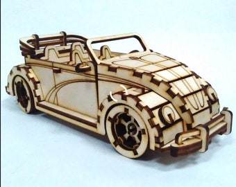 Puede incluir: Un kit de modelo de madera de un coche clásico convertible. El coche está hecho de madera cortada con láser y tiene un diseño detallado. El modelo está sin montar y requiere montaje.