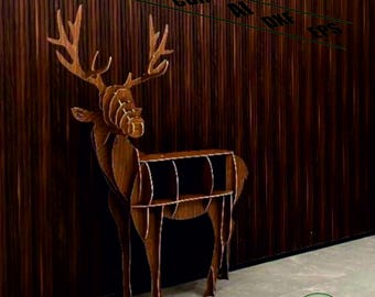 May include: A wooden deer-shaped shelf unit with multiple shelves. The shelf is standing in front of a wood-paneled wall. The text "PROONEGIFTS DESIGN" is visible in the lower right corner of the image.