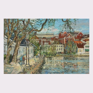 Stavanger Spring Oil Painting: Original Plein Air Cityscape (8&quot;x12&quot;)