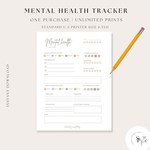 Mental Health Tracker, Mental Health Template, Adolescent AND Adult Mental Health Chart, Daily Mental Health Tracker, Instant Download, PDF