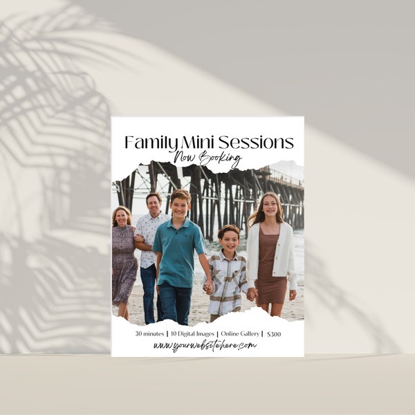 Family Mini session template, Photography marketing, Family mini sessions template, Photographer marketing board, CANVA Template