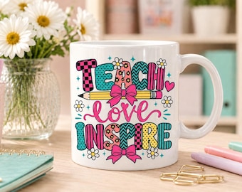 Teacher Quote PNG, Teach Love Inspire Design (Digital Download)