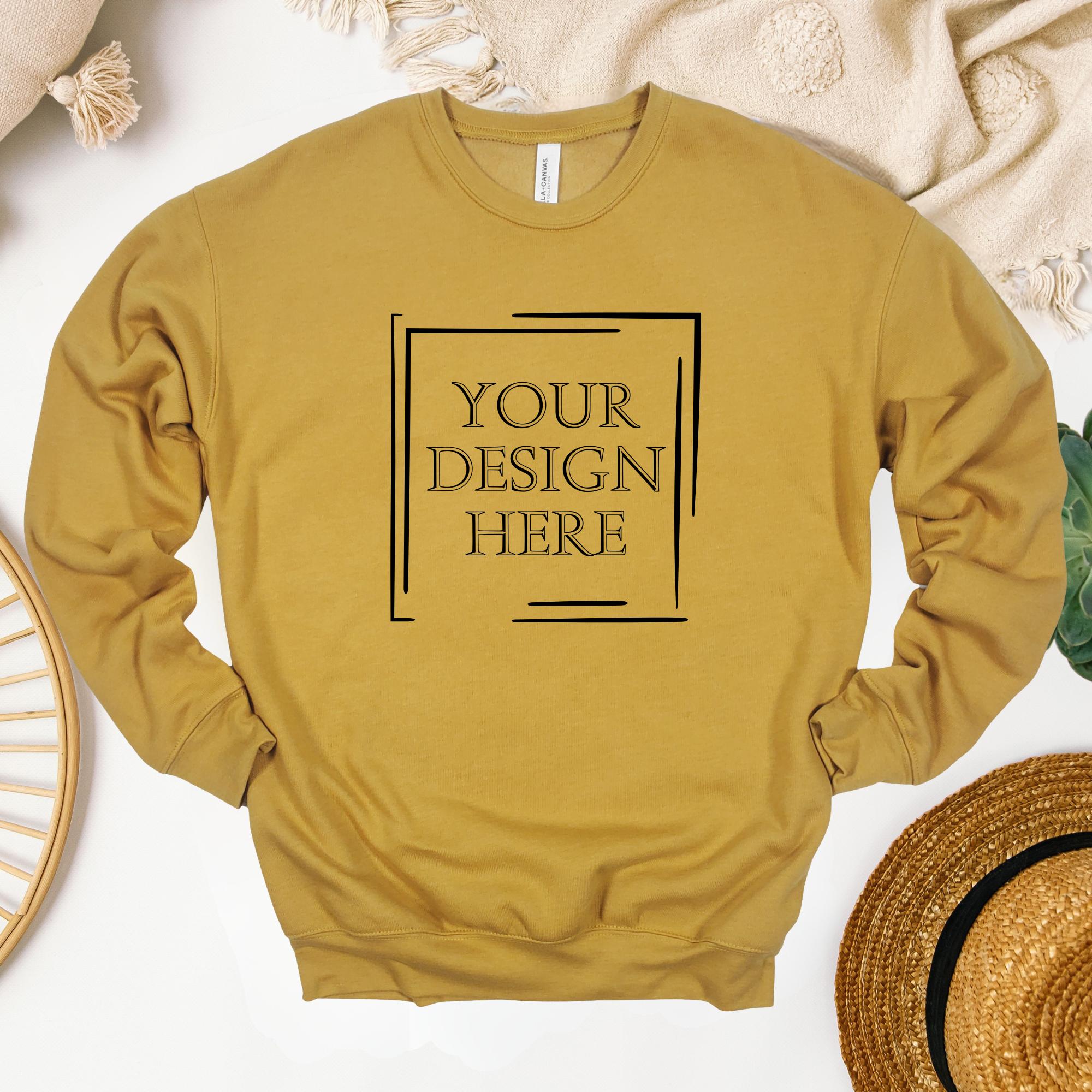 Heather Mustard Bella Canvas 3945 Unisex Sweatshirt, Personalized Sweatshirt, Custom Graphic Sweatshirt, Custom Text Sweatshirt