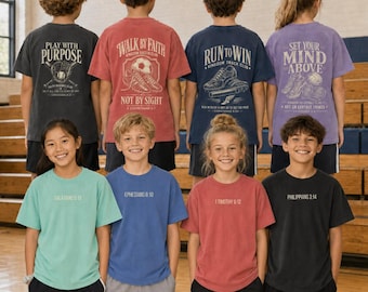 Christian Youth Sports Shirt, Comfort Colors 9018 Kids Tee, Faith-Based Baseball Football Basketball Soccer Volleyball Sports Shirt