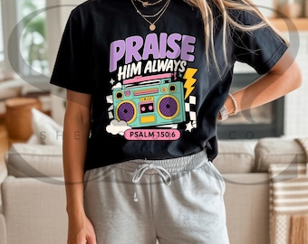 Retro Boombox PNG | Psalm 150:6 Christian Faith Design (Digital Download)