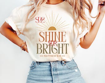 Shine Bright PNG | Matthew 5:16 Retro Neon Design (Digital Download)