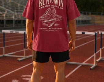 Christian Track Shirt, Run to Win T-Shirt, 1 Corinthians 9:24 Tee, Christian Athlete Gift, Faith Running Shirt, Comfort Colors Tee