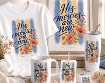 Floral Bible Verse PNG, Lamentations 3:23 Christian Art (Digital Download)
