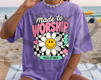Made to Worship PNG | Retro Smiley Flower Bible Verse Sublimation Design (Digital Download)