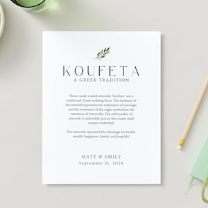 Modello per cartello Koufeta // Cartello per matrimonio 8x10 per mandorle giordane tradizionali greche // Modello digitale